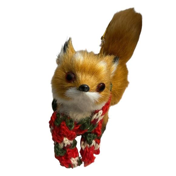 Fox Ornament Christmas 5 in Realistic Fur Animal Decor - Picture 6 of 7